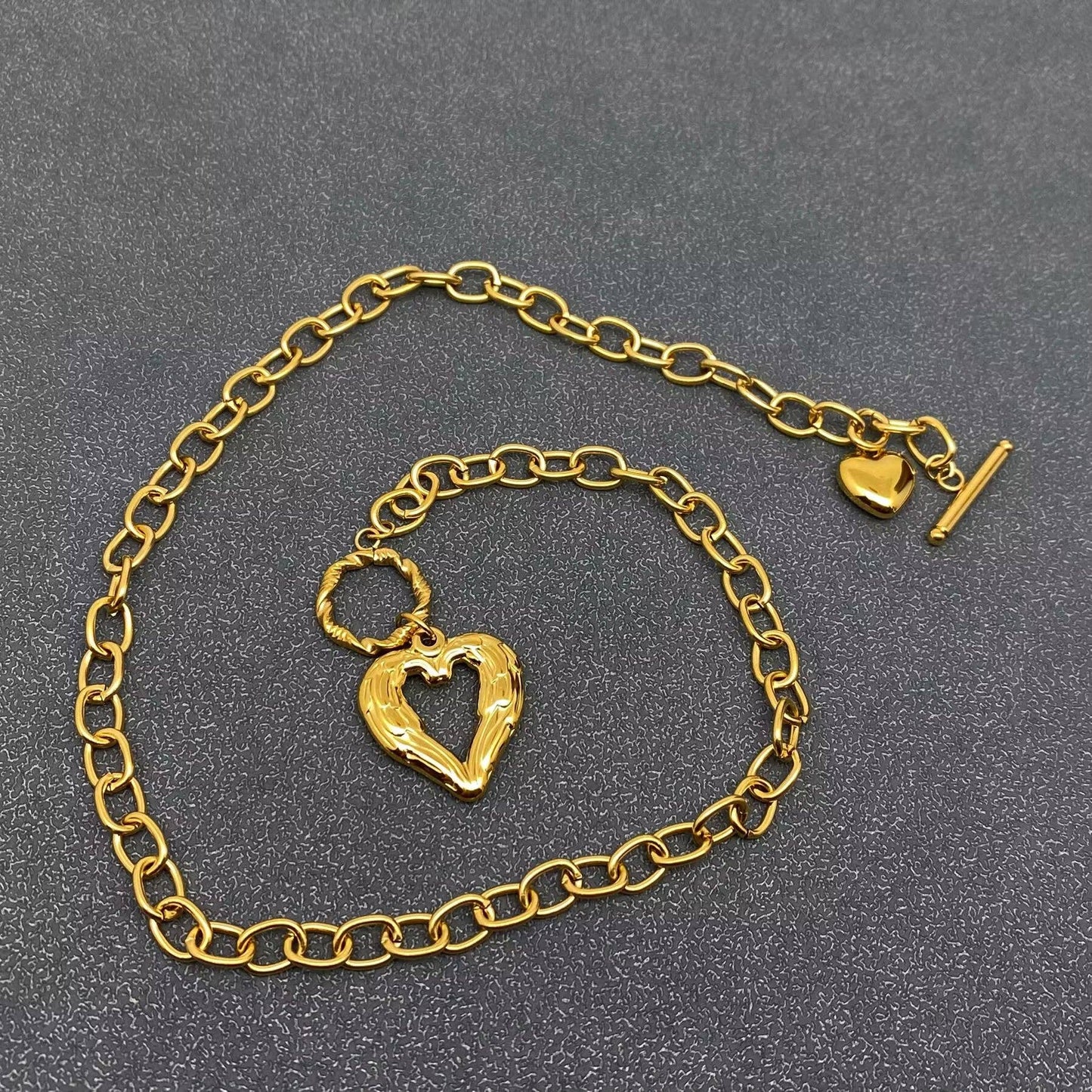 Double Heart Charm Buckle Necklace