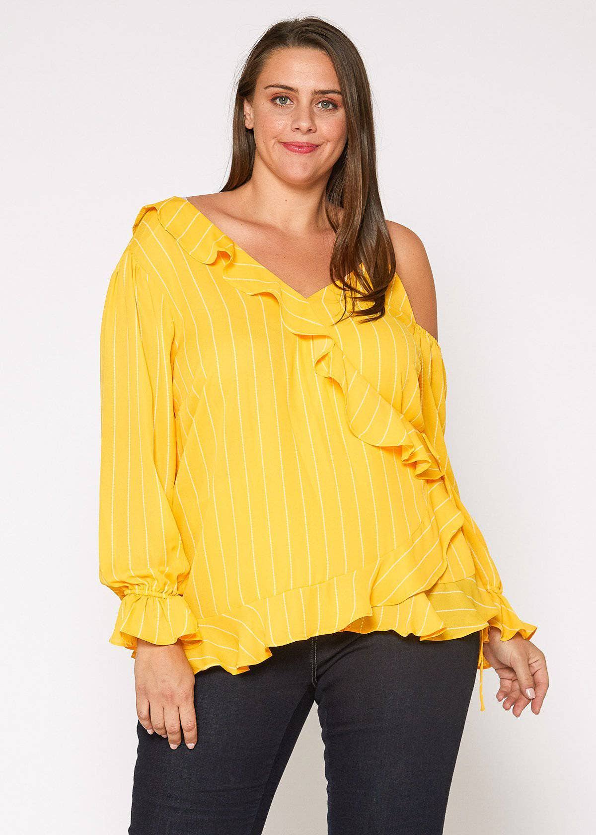 Asymmetrical Shoulder Ruffle Blouse