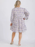 3/4 Sleeves Tiered Surplice Trim Floral Tunic Mini Dress