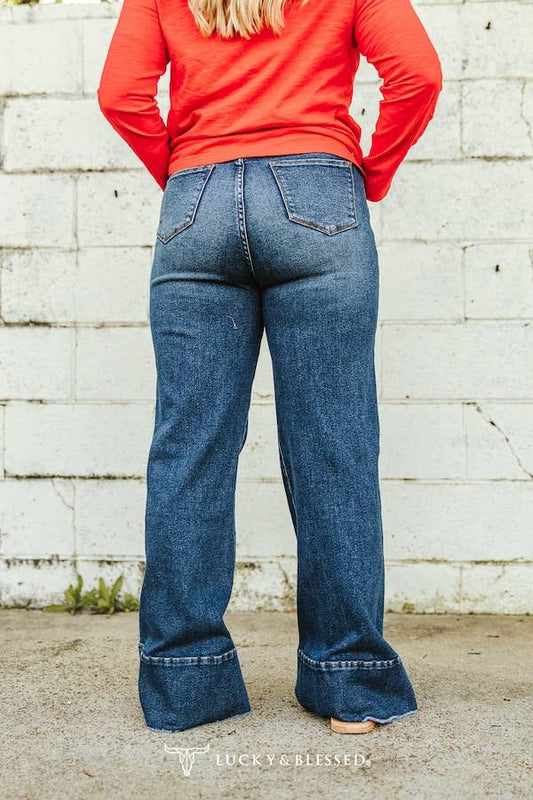 Lucky & Blessed Dark Wash High Rise Trouser Jeans