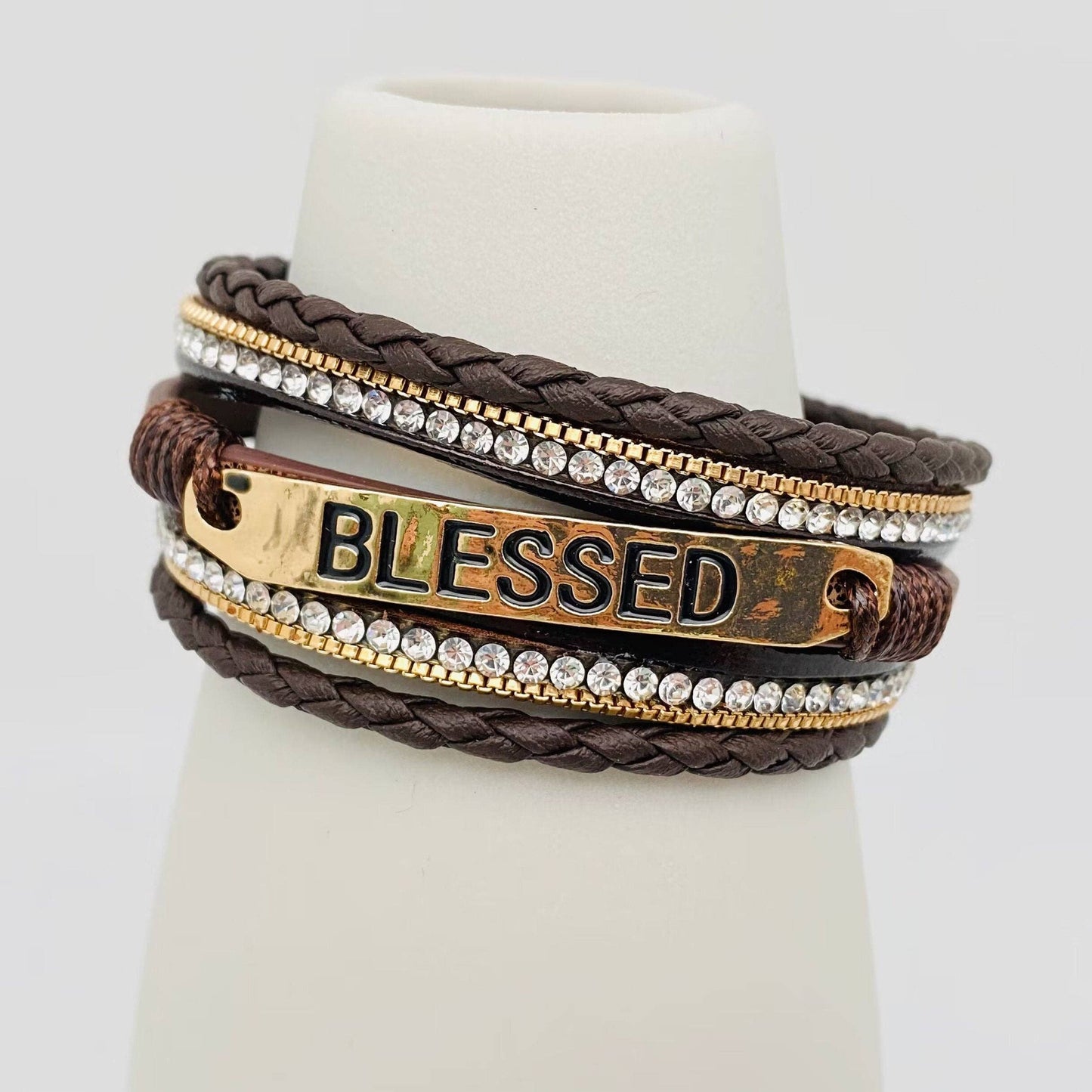Blessed Multi-Layer Leather Bracelet - Apricot, Black, Brown, and White