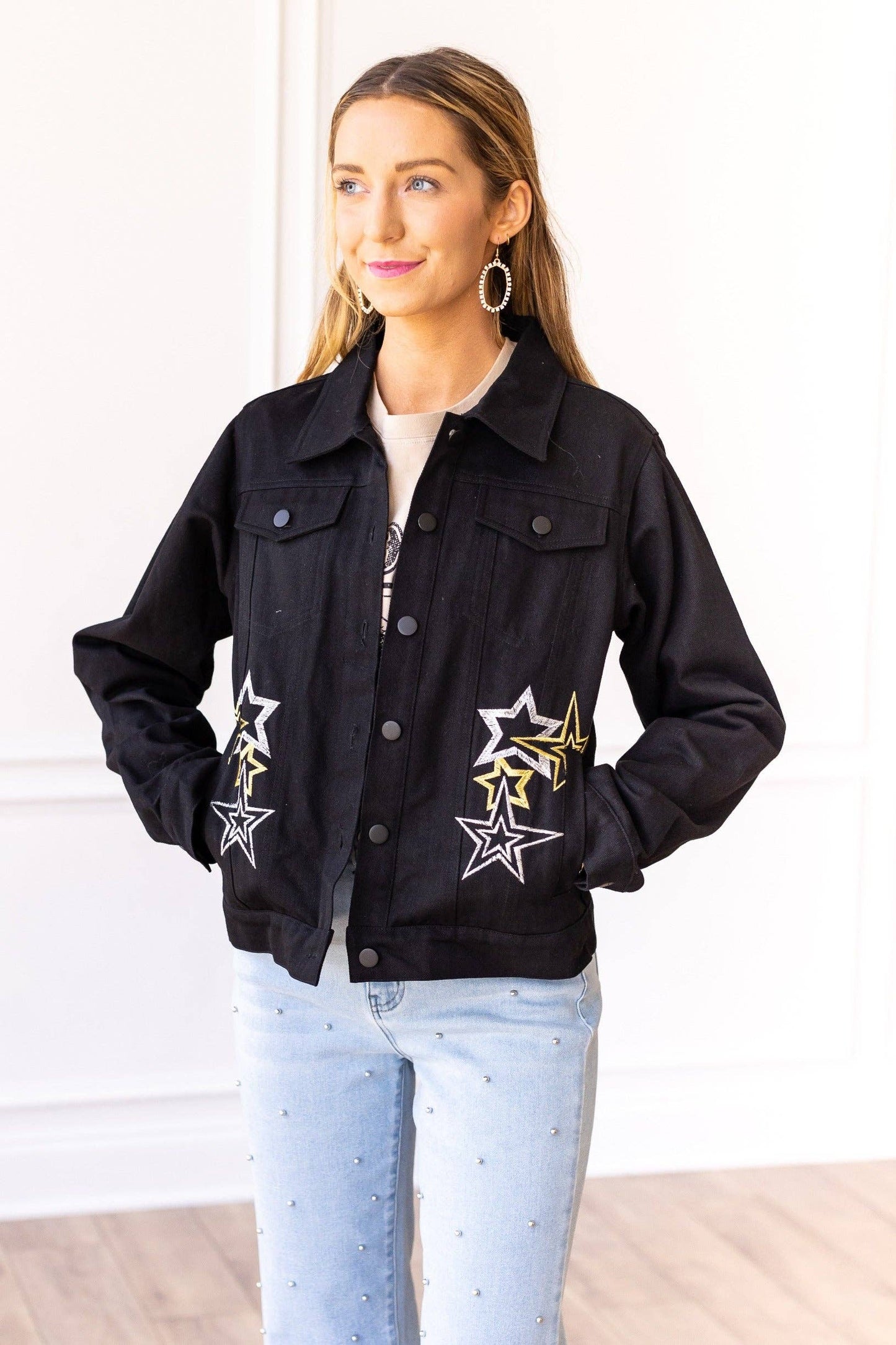 Cosmic Cowgirl Denim Jacket: Black