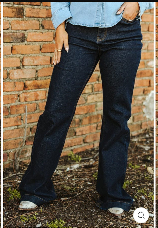 Lucky & Blessed Dark Wash Mid Rise Trouser Jeans Plus Size