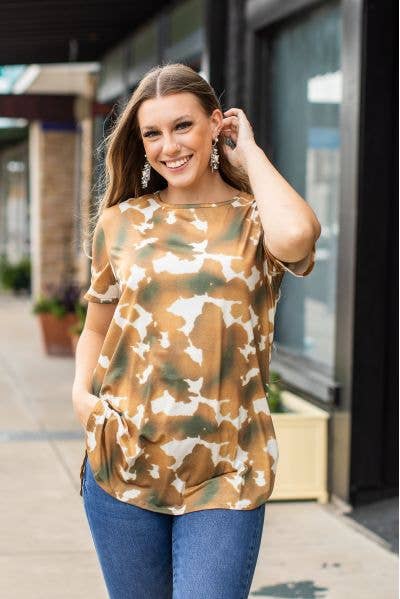 Cowhide Crewneck Top W Curved Side