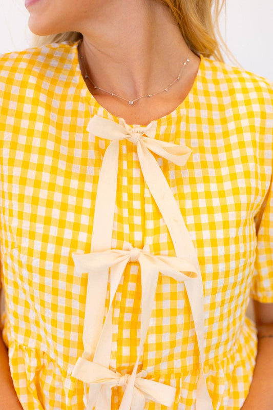 Gingham Blouse With Bows - Yellow