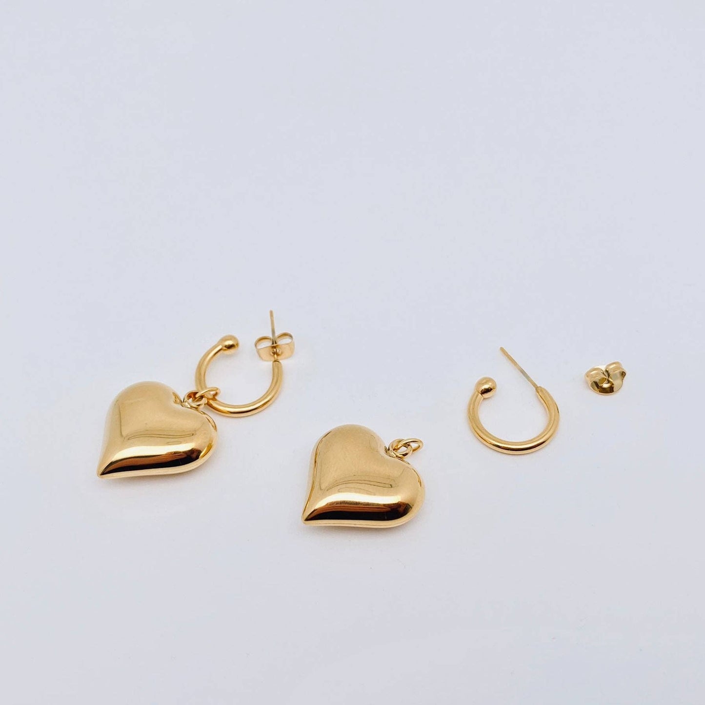 18K Gold-Plated Stainless-Steel Heart Charm Earrings