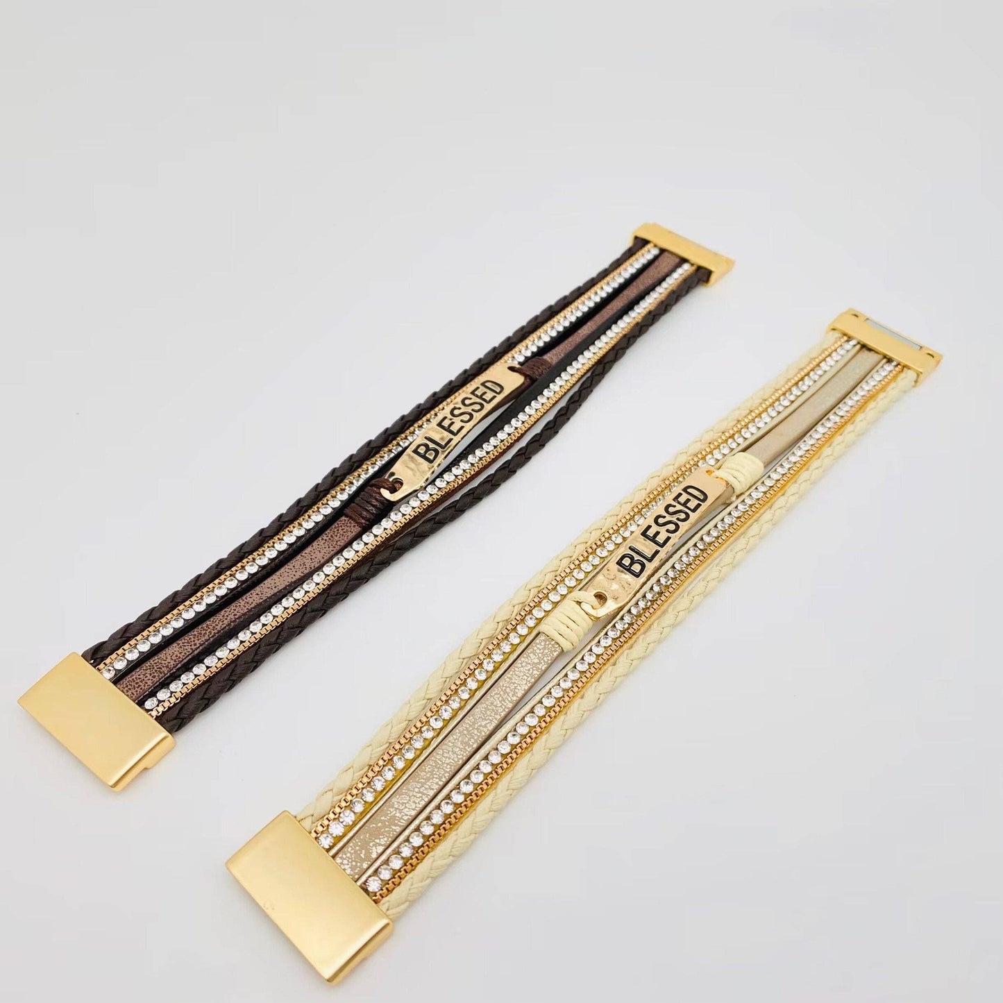Blessed Multi-Layer Leather Bracelet - Apricot, Black, Brown, and White