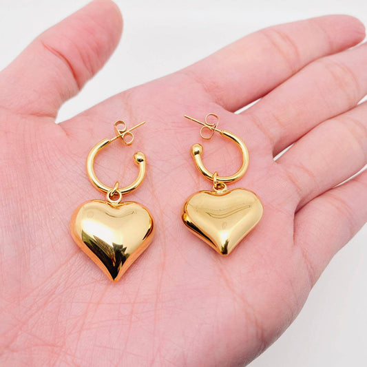 18K Gold-Plated Stainless-Steel Heart Charm Earrings