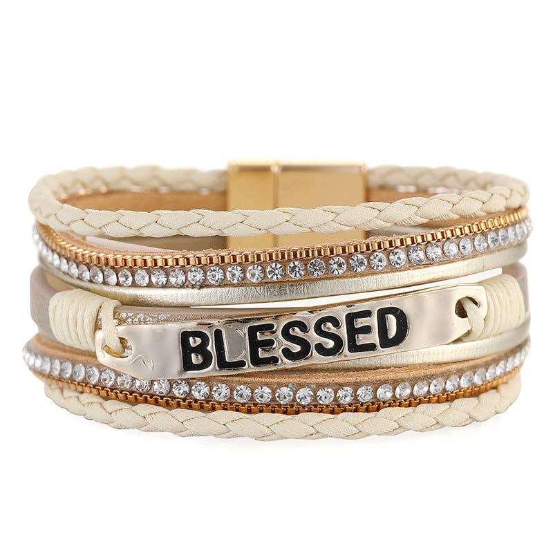 Blessed Multi-Layer Leather Bracelet - Apricot, Black, Brown, and White