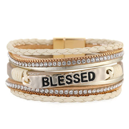 Blessed Multi-Layer Leather Bracelet - Apricot, Black, Brown, and White