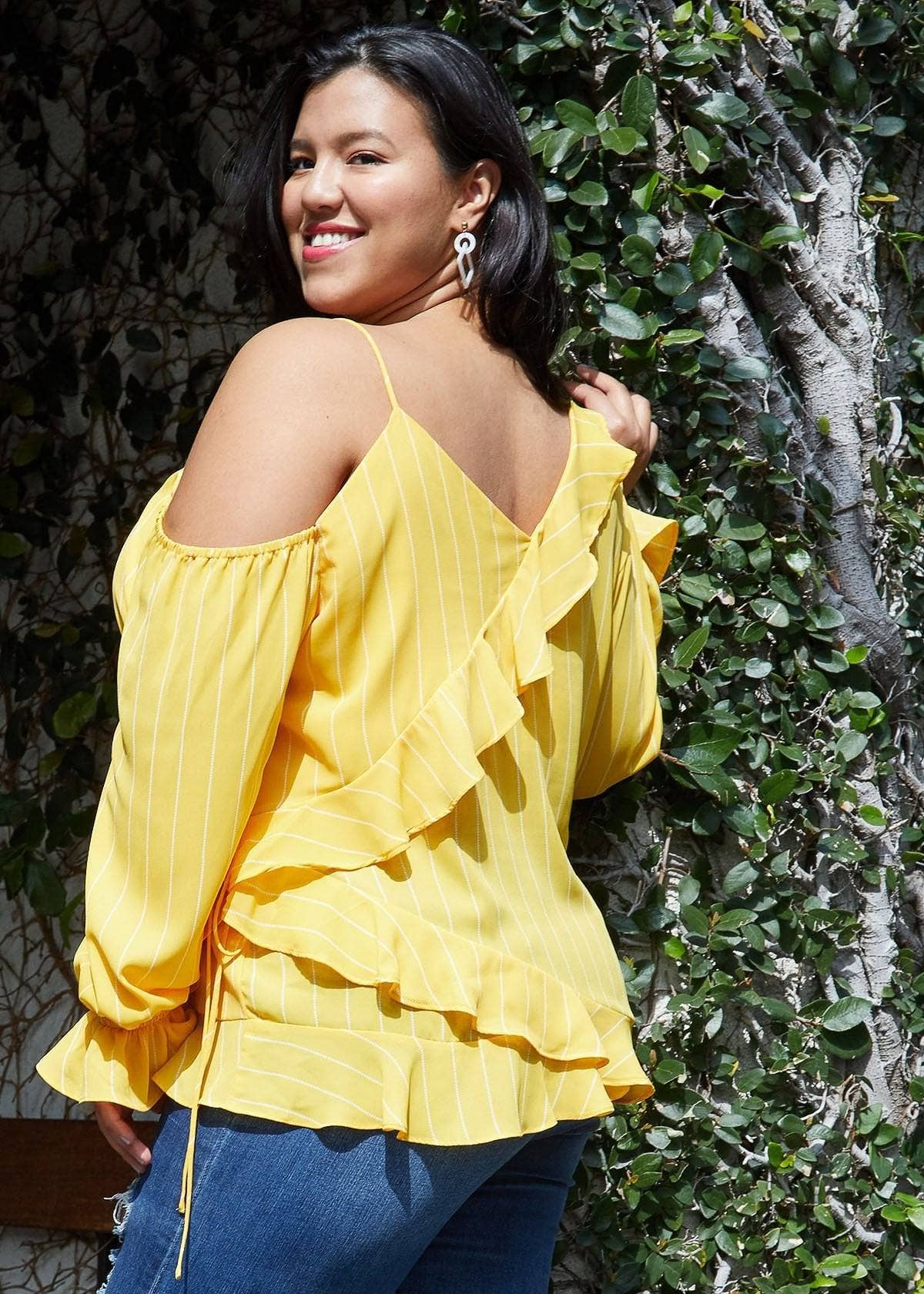 Asymmetrical Shoulder Ruffle Blouse