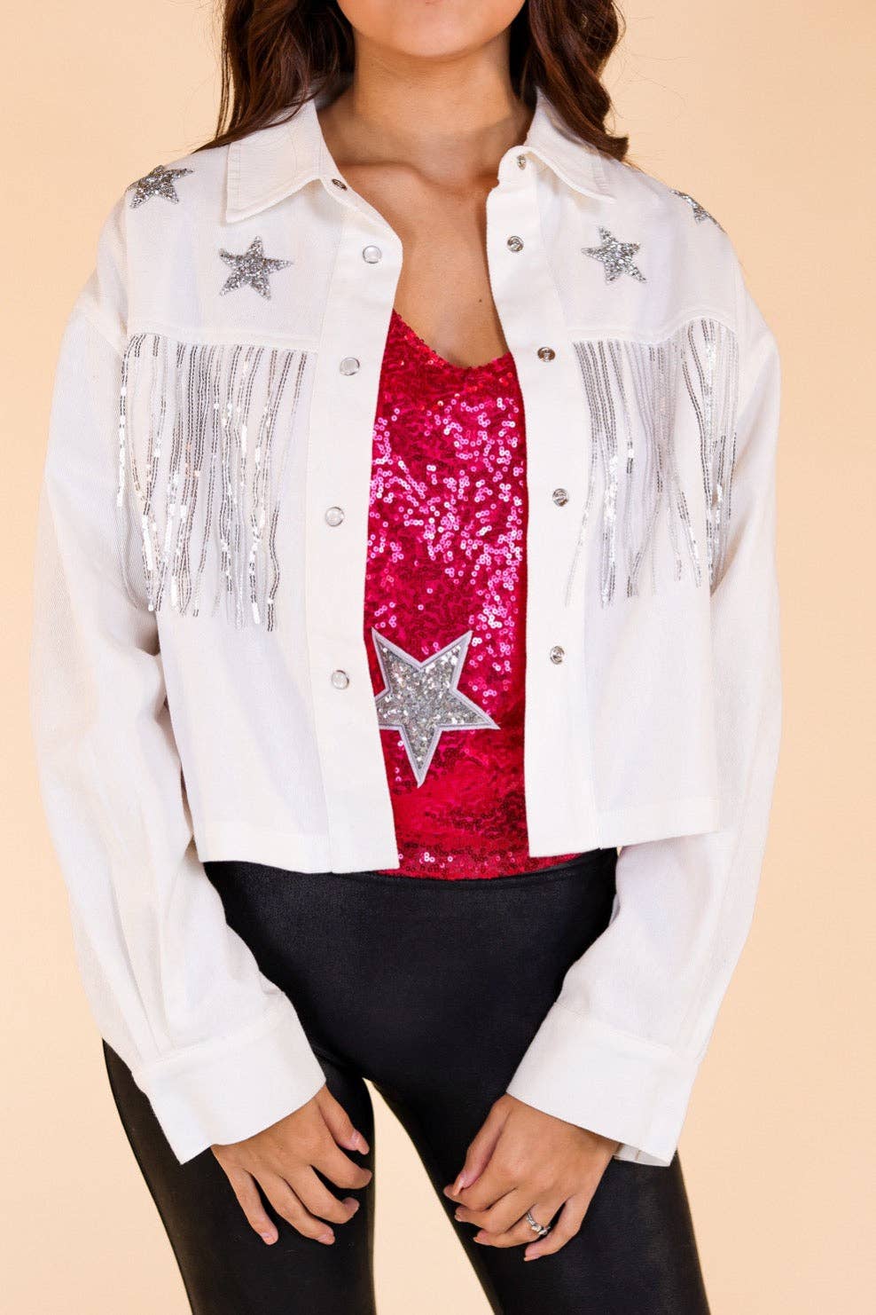 Its Written In The Stars Embellished Denim Jacket: White