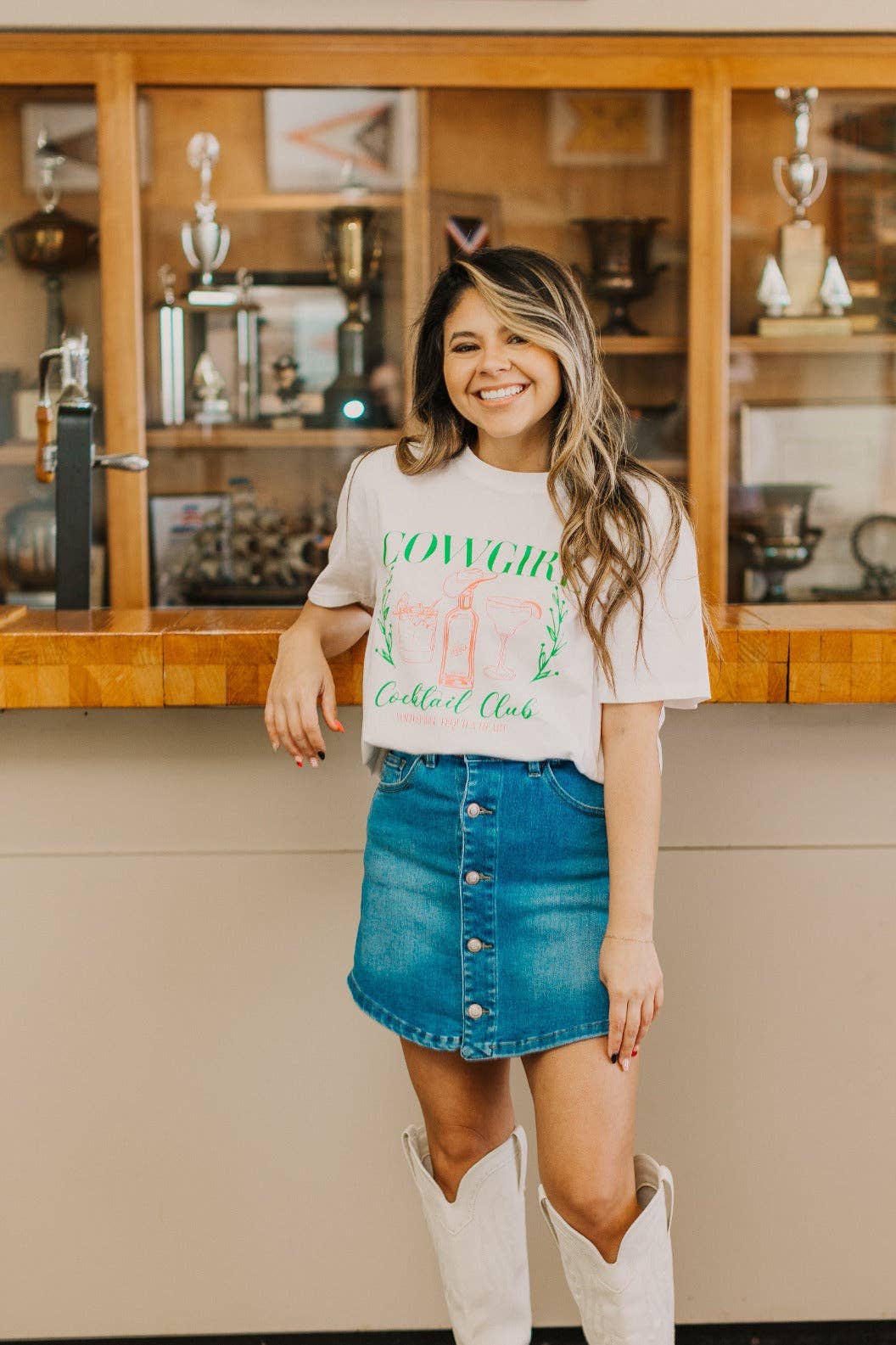 Cowgirl Cocktail on White T-Shirt - Grace+Emma