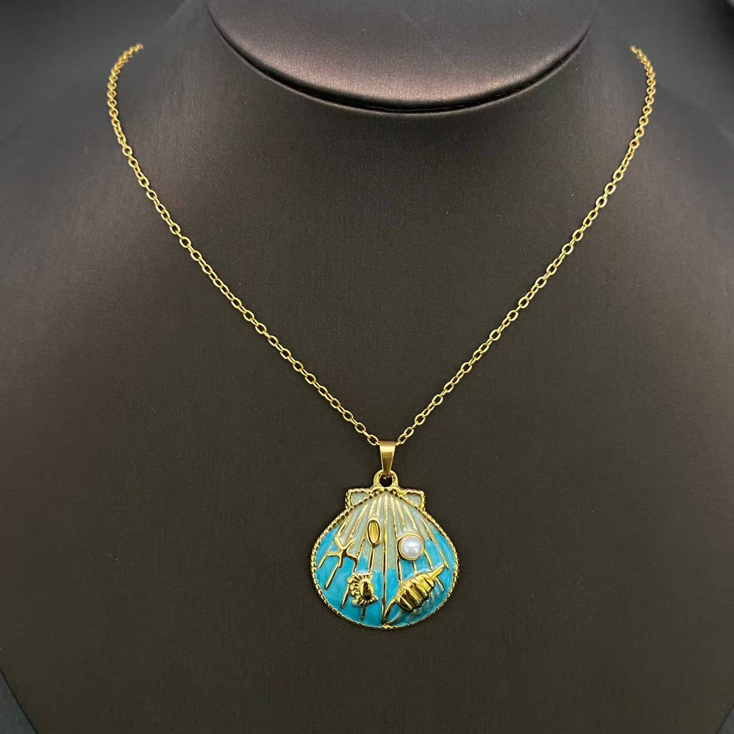 Blue Enamel Shell Necklace