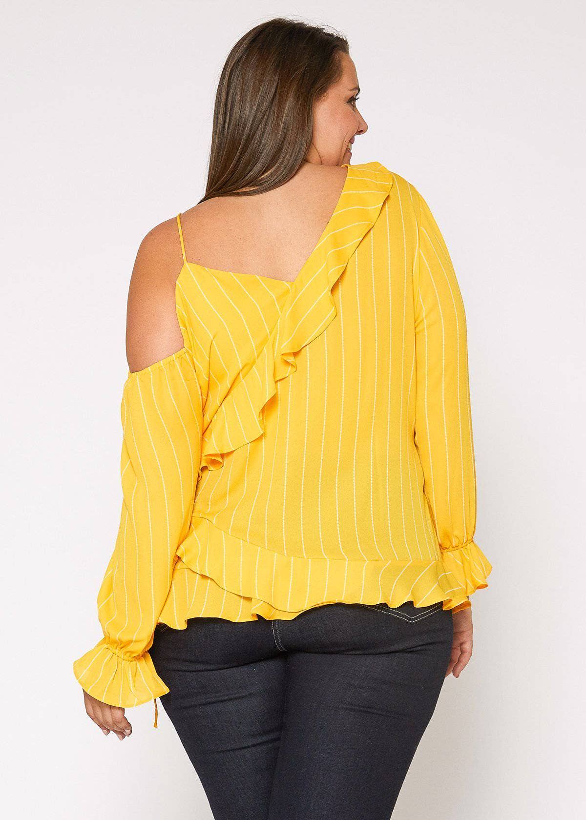 Asymmetrical Shoulder Ruffle Blouse