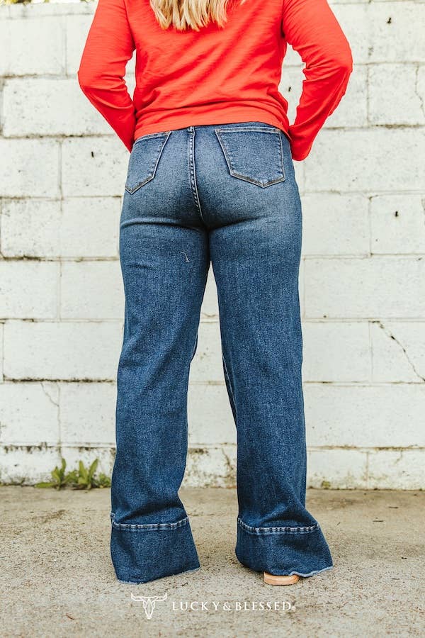 Lucky & Blessed Dark Wash High Rise Trouser Jeans