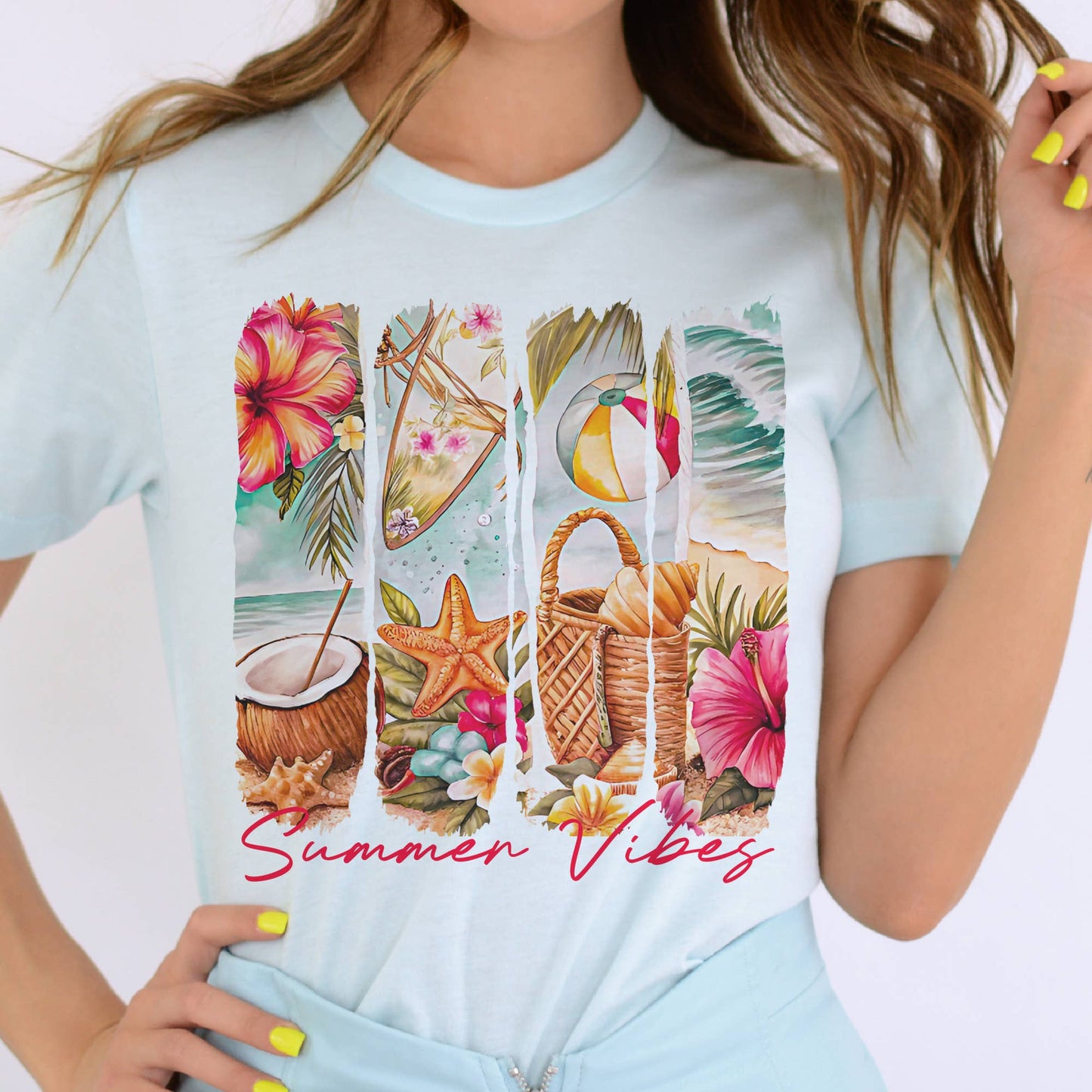 Summer Vibes Beach Resort Graphic Tee - Ice Blue