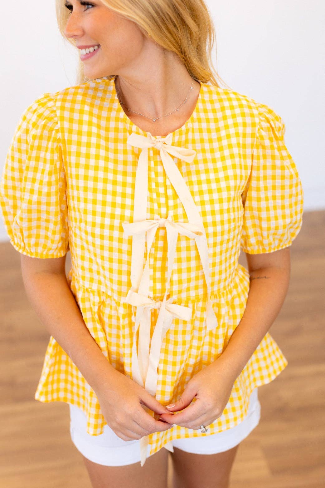 Gingham Blouse With Bows - Yellow