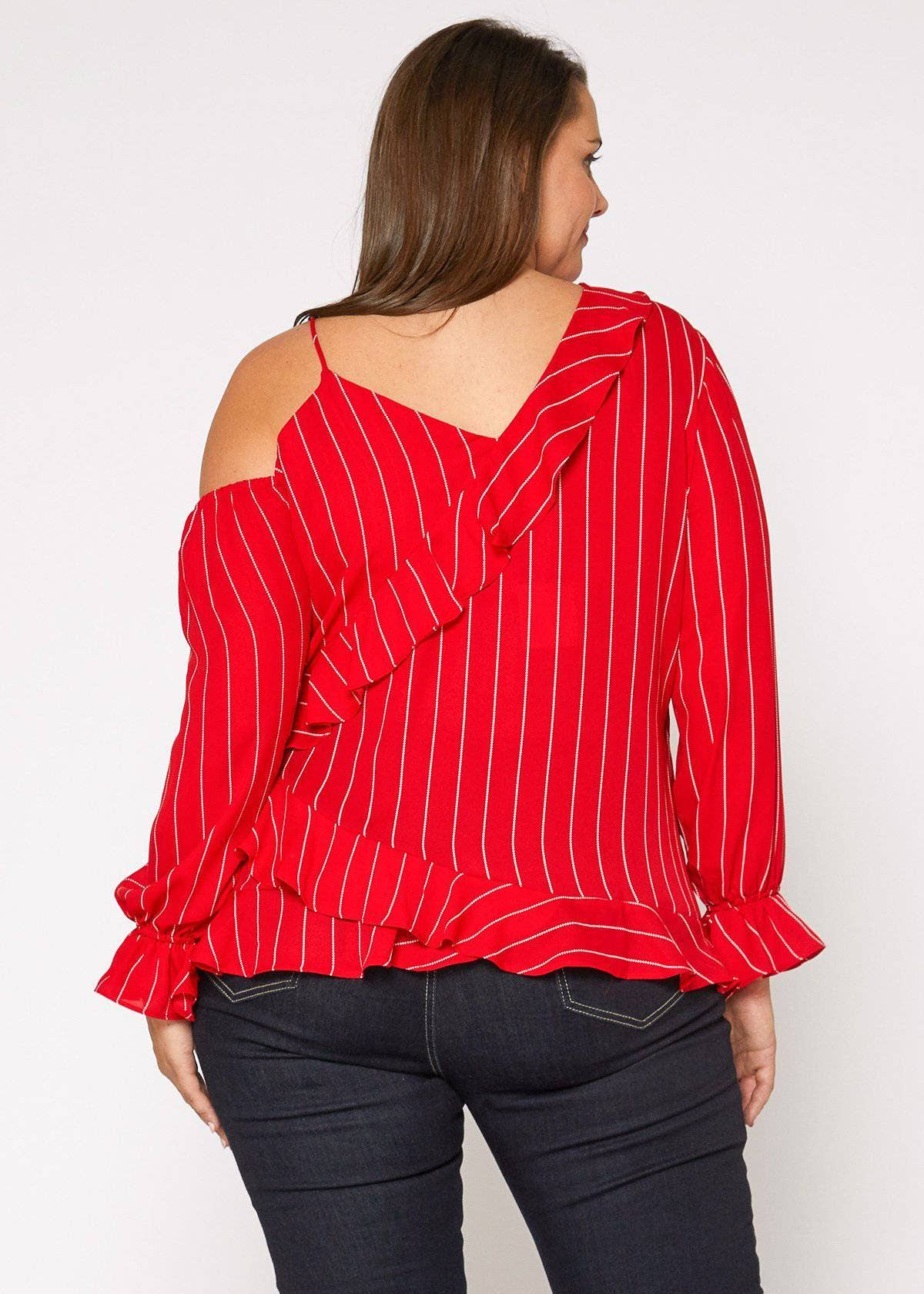 Asymmetrical Shoulder Ruffle Blouse