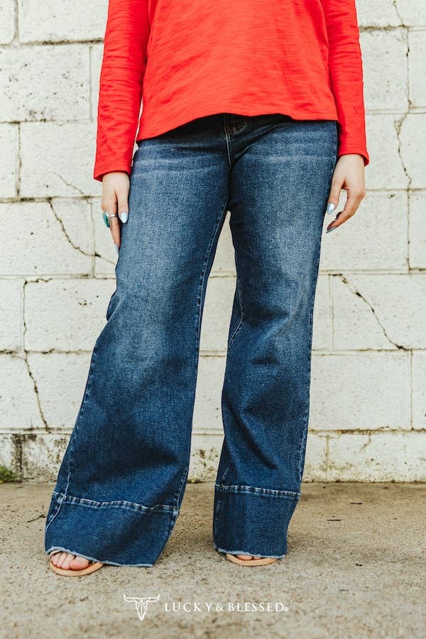 Lucky & Blessed Dark Wash High Rise Trouser Jeans