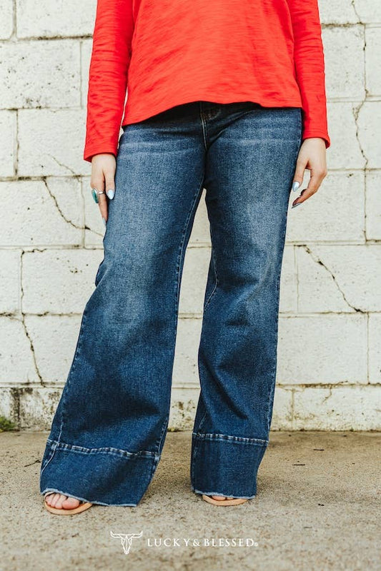 Lucky & Blessed Dark Wash High Rise Trouser Jeans