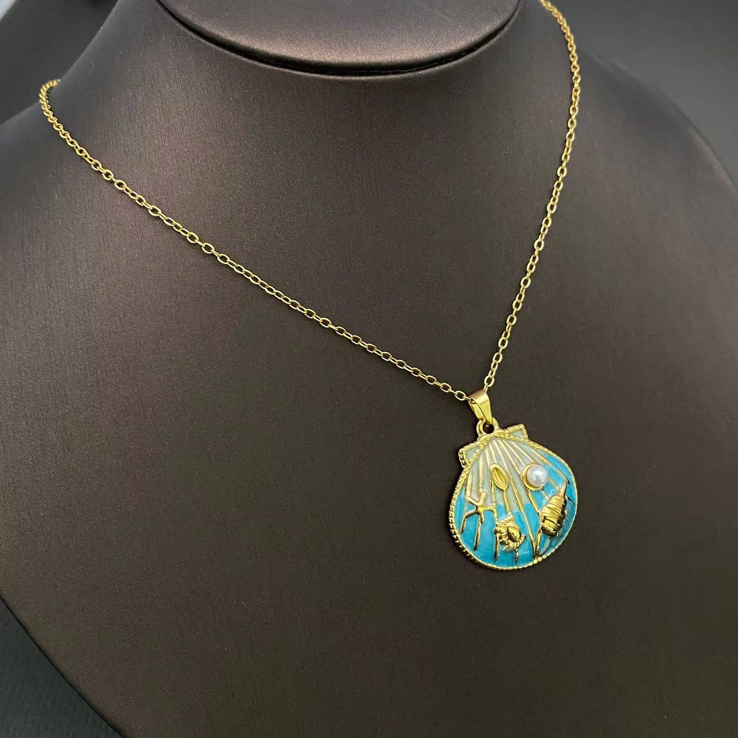 Blue Enamel Shell Necklace