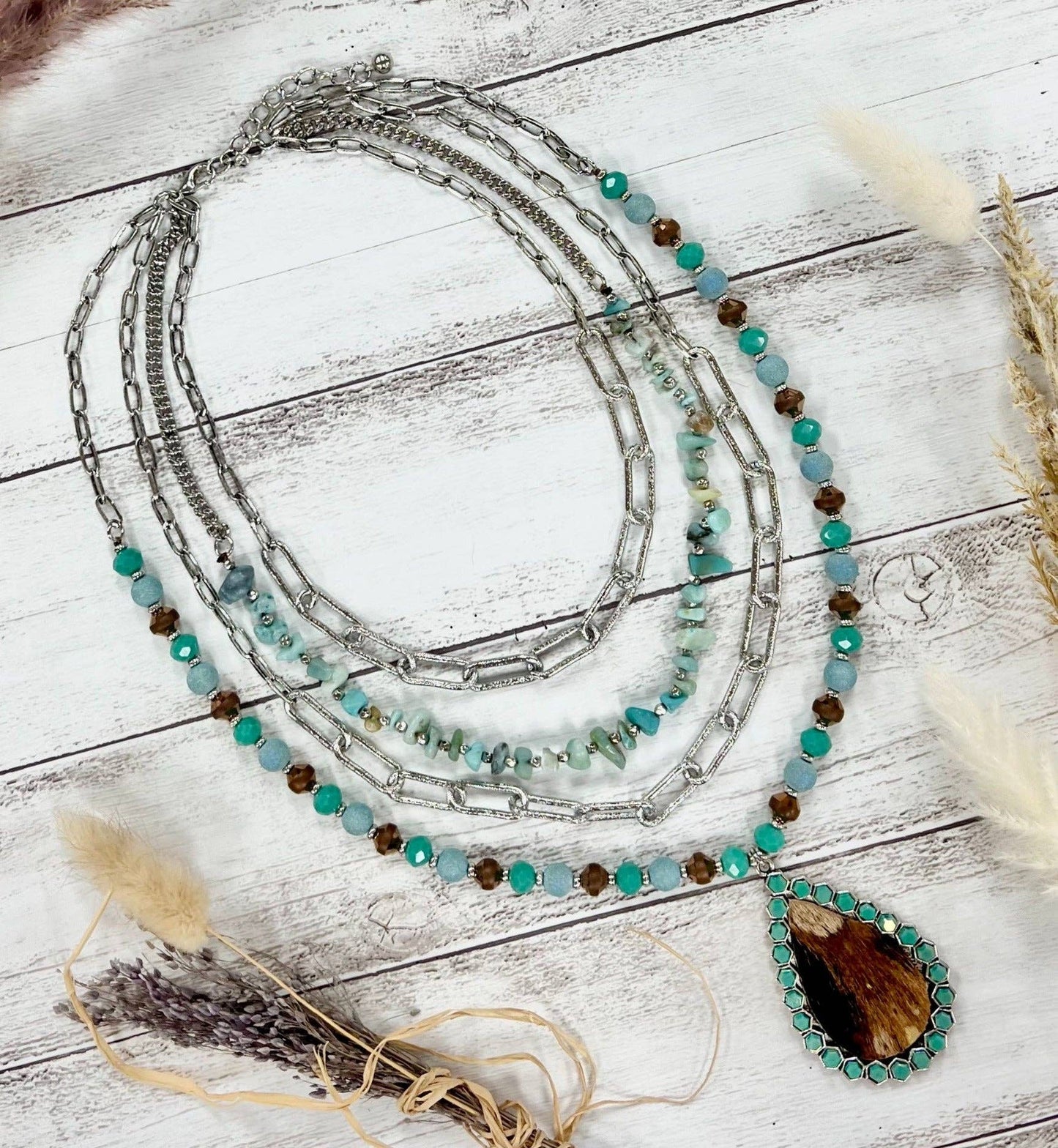 Turquoise Moment Three Strand Silver Necklace