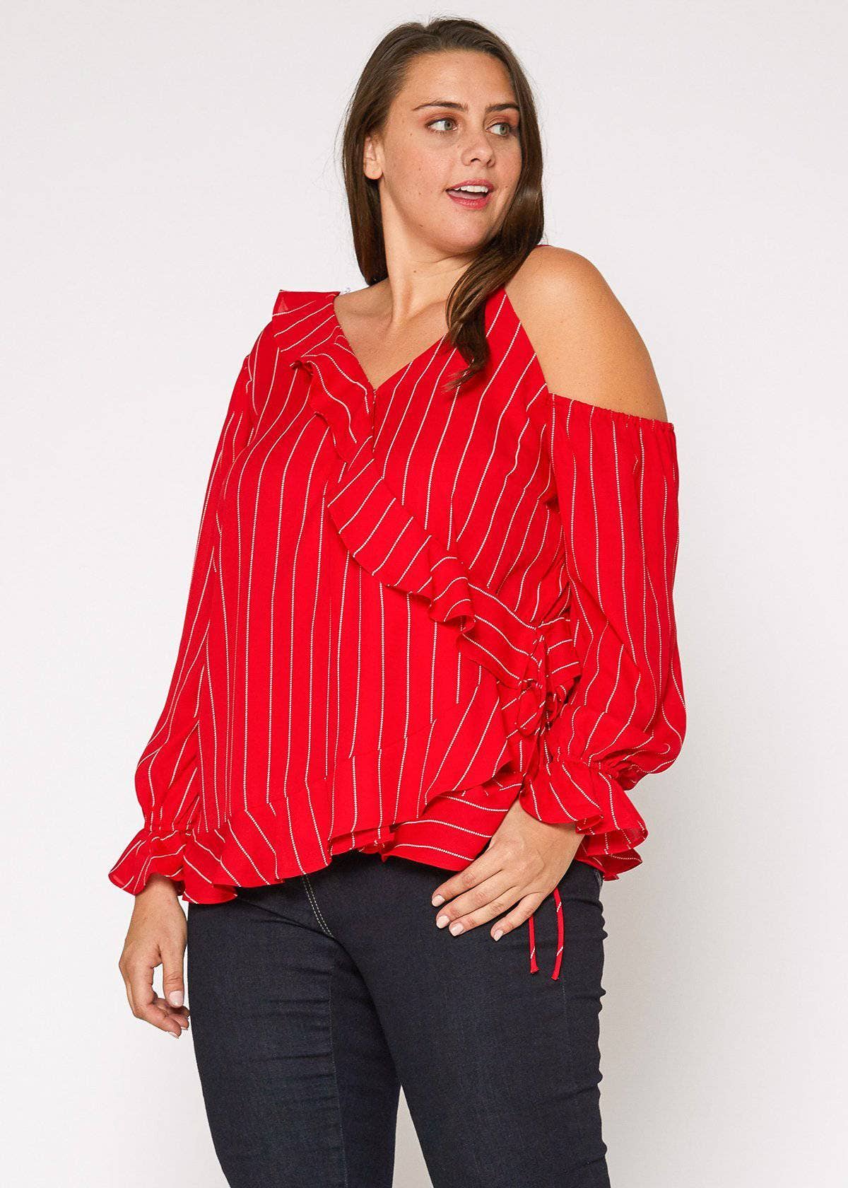 Asymmetrical Shoulder Ruffle Blouse