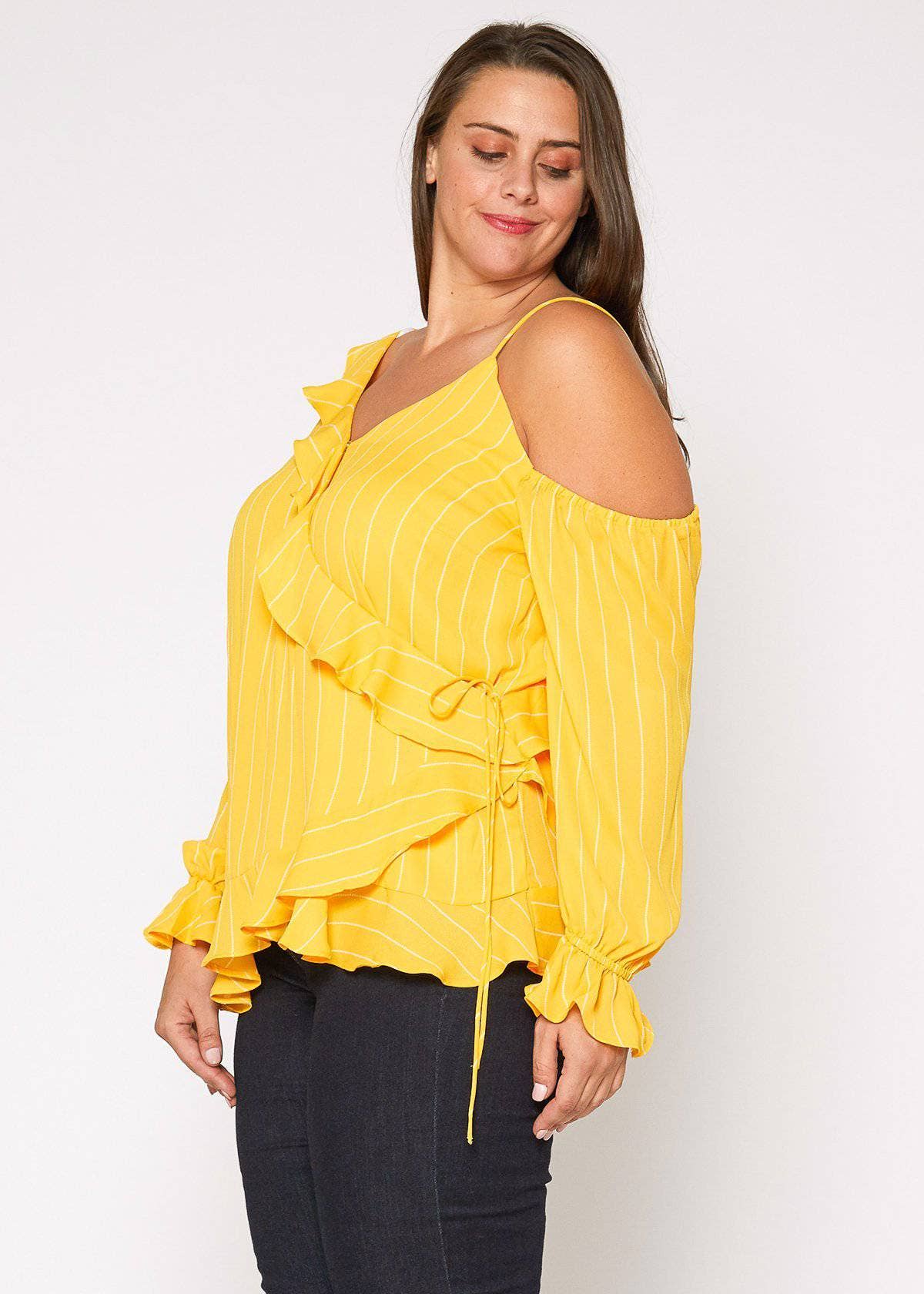 Asymmetrical Shoulder Ruffle Blouse