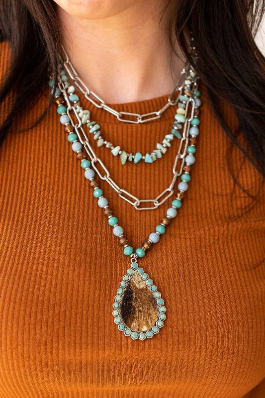 Turquoise Moment Three Strand Silver Necklace