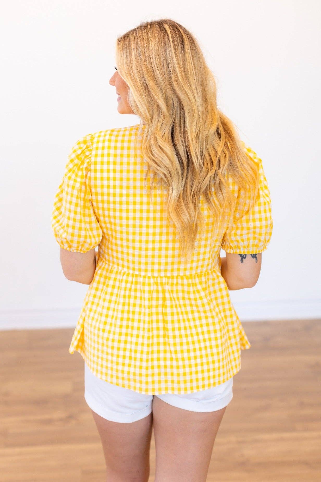 Gingham Blouse With Bows - Yellow