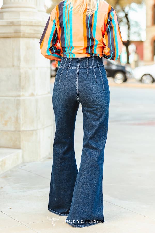 Lucky & Blessed Dark Wash Tummy Control High Rise Flare Jeans