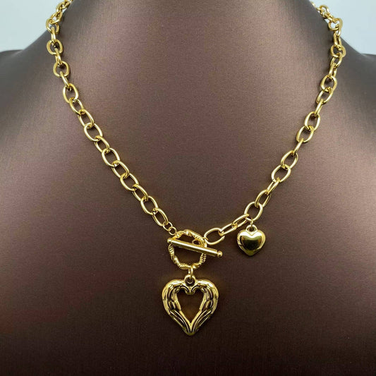 Double Heart Charm Buckle Necklace