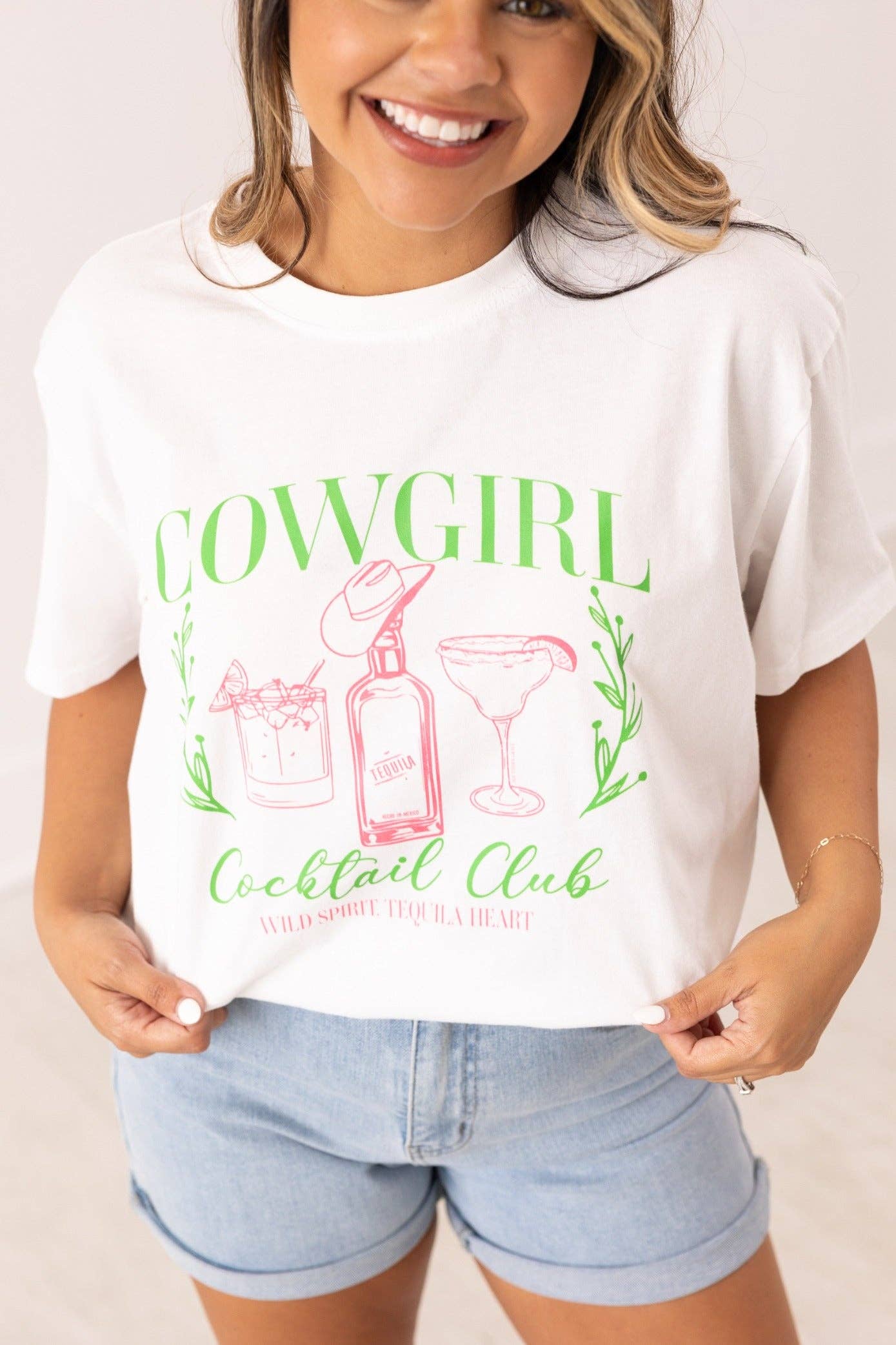 Cowgirl Cocktail on White T-Shirt - Grace+Emma