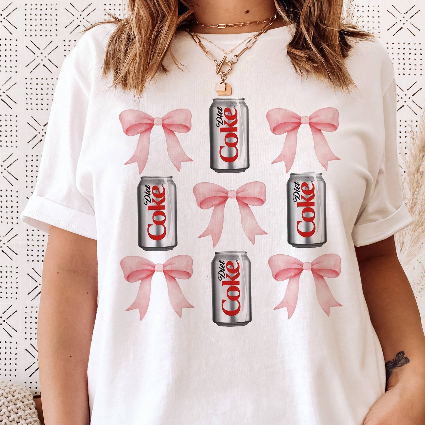 Diet Coke Pink Bow Graphic Tee - Cream