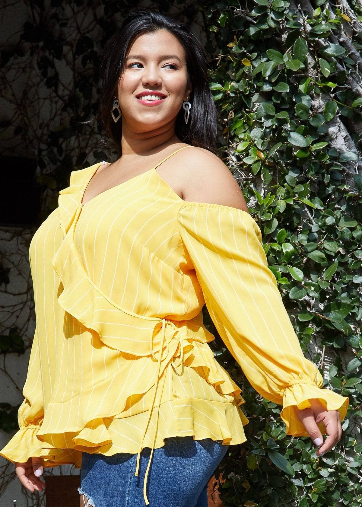 Asymmetrical Shoulder Ruffle Blouse