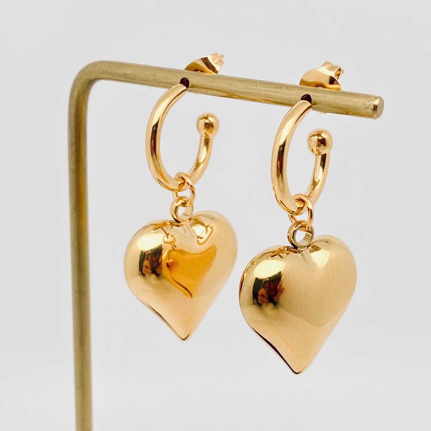 18K Gold-Plated Stainless-Steel Heart Charm Earrings