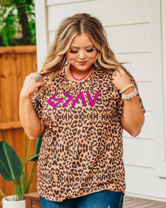 God Is Greater than the Highs and Lows on Leopard Crew Neck T-Shirt