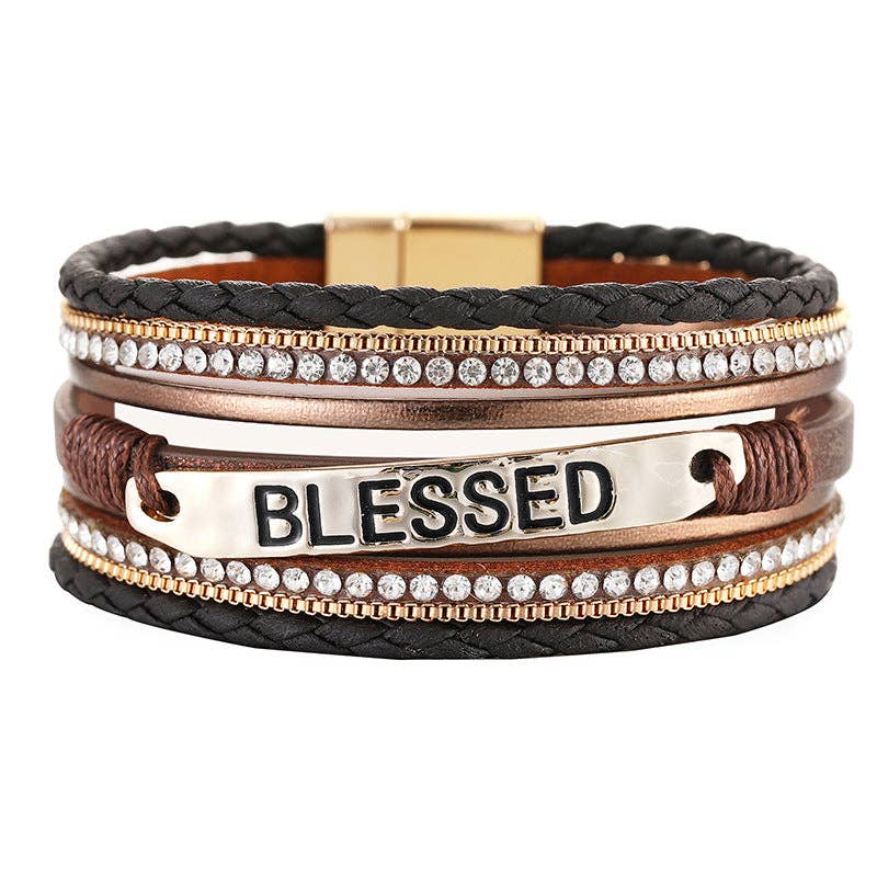 Blessed Multi-Layer Leather Bracelet - Apricot, Black, Brown, and White