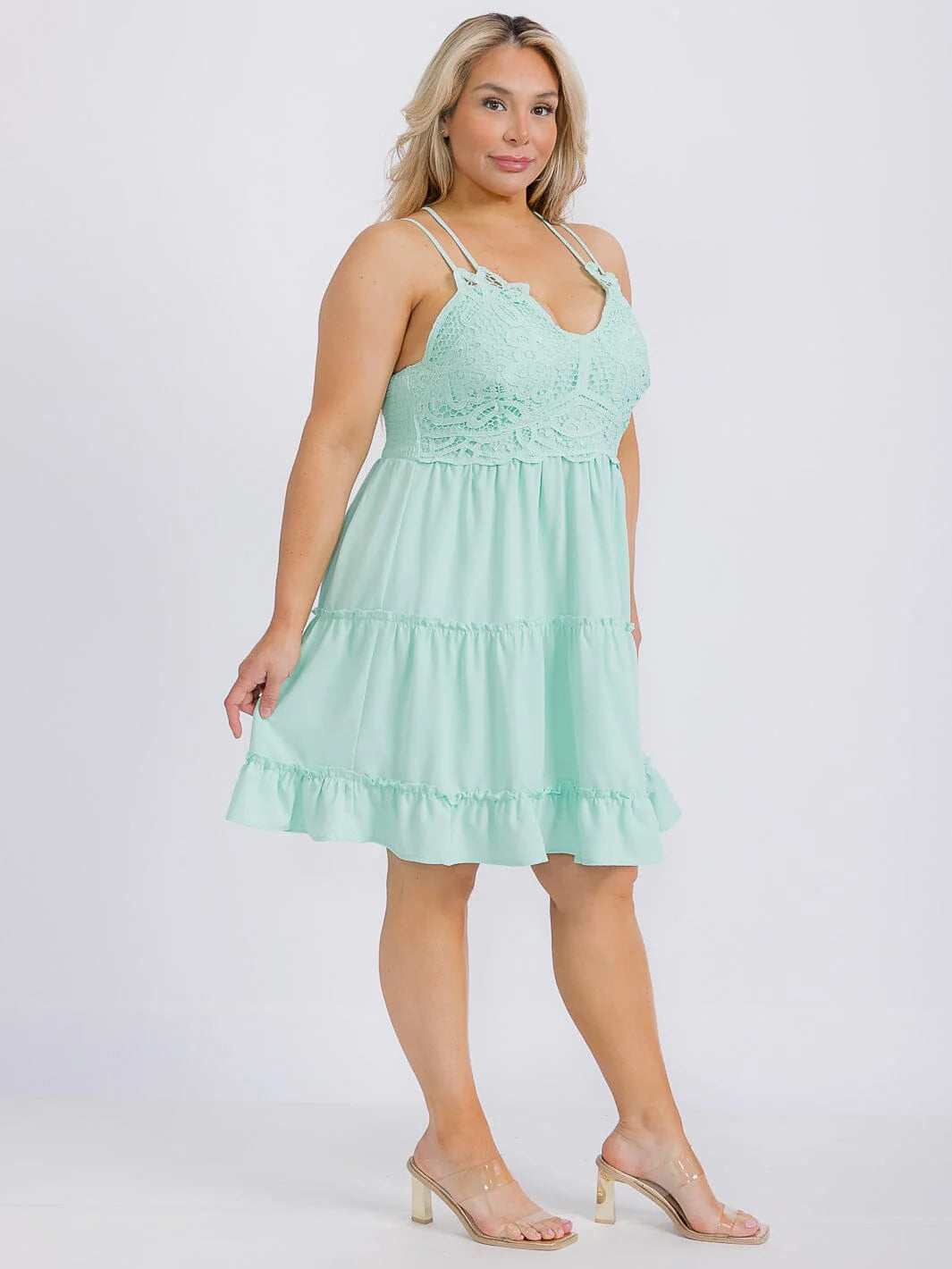Sleeveless Open Back Lace Fit & Flare Mini Dress