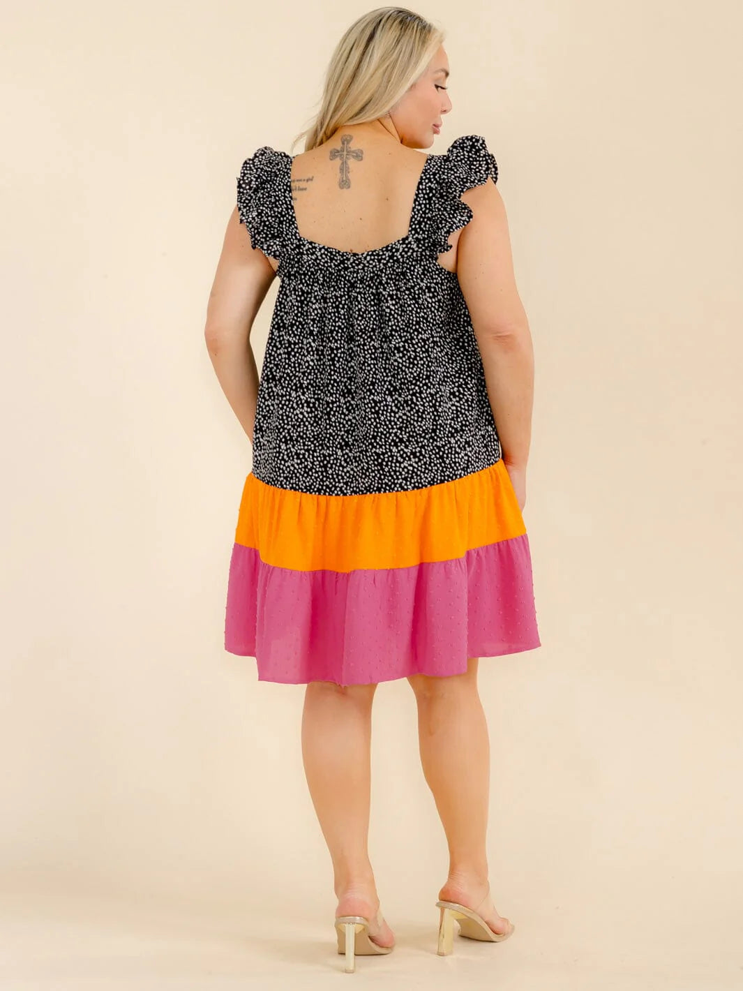 Sleeveless square neck Swiss Colorblock Tunic Mini Dress