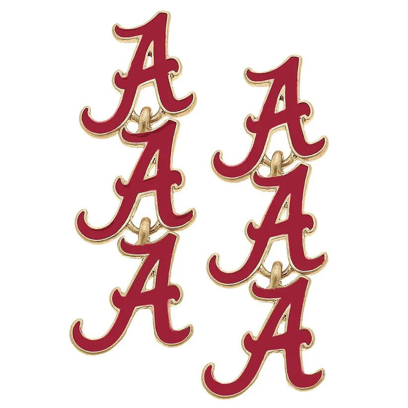 Alabama Crimson Tide Triple Drop Enamel Earrings
