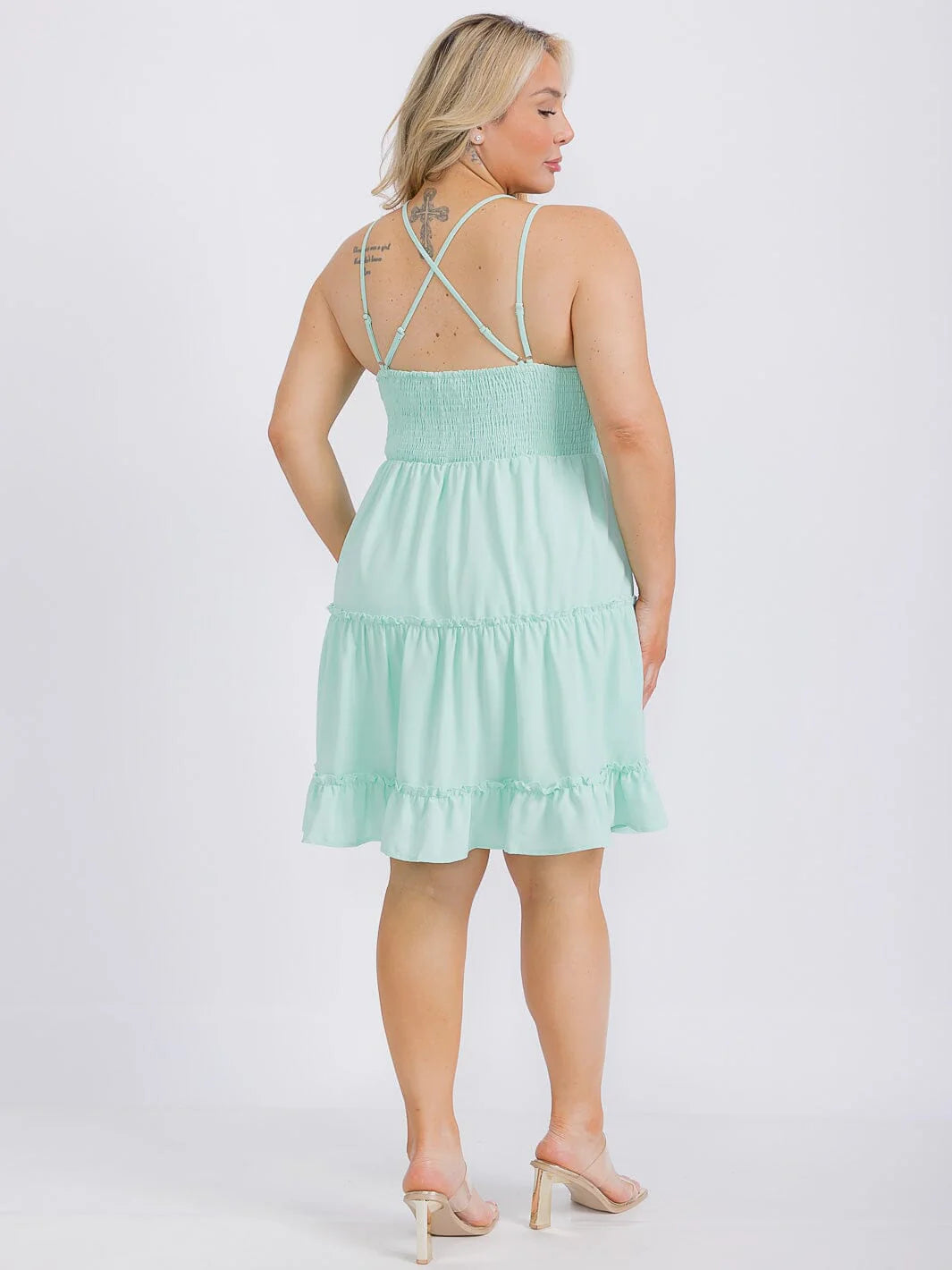 Sleeveless Open Back Lace Fit & Flare Mini Dress