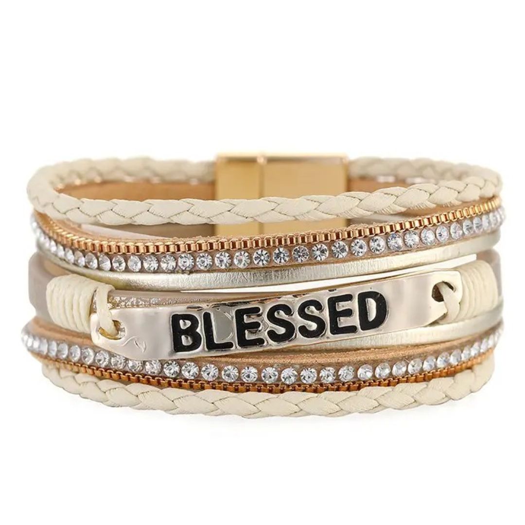 Blessed Multi-Layer Leather Bracelet - Apricot, Black, Brown, and White