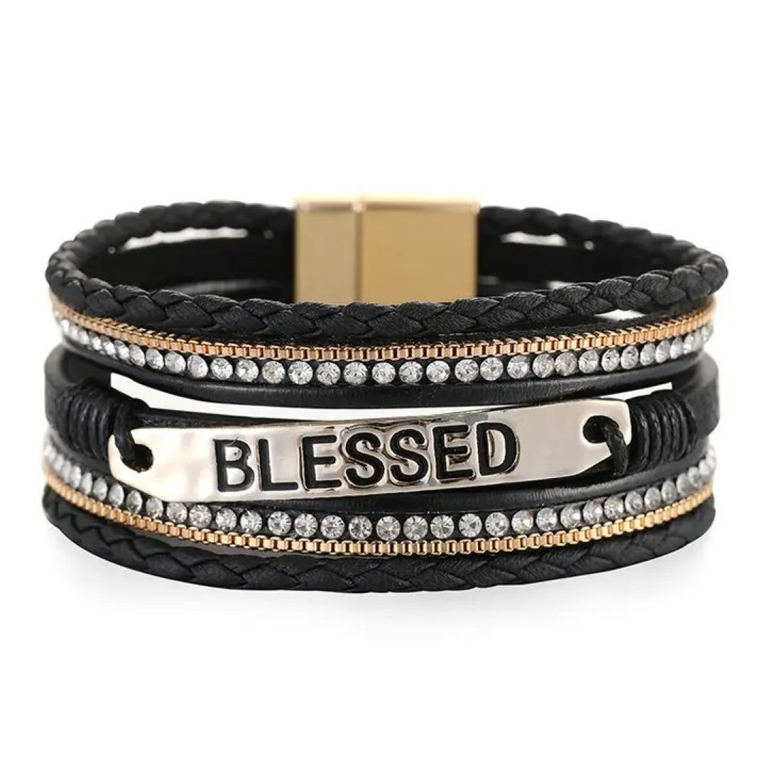 Blessed Multi-Layer Leather Bracelet - Apricot, Black, Brown, and White