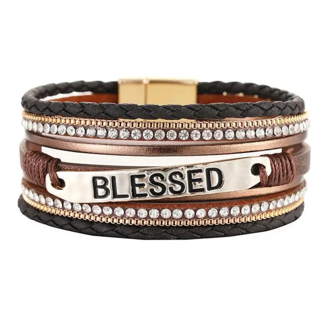 Blessed Multi-Layer Leather Bracelet - Apricot, Black, Brown, and White
