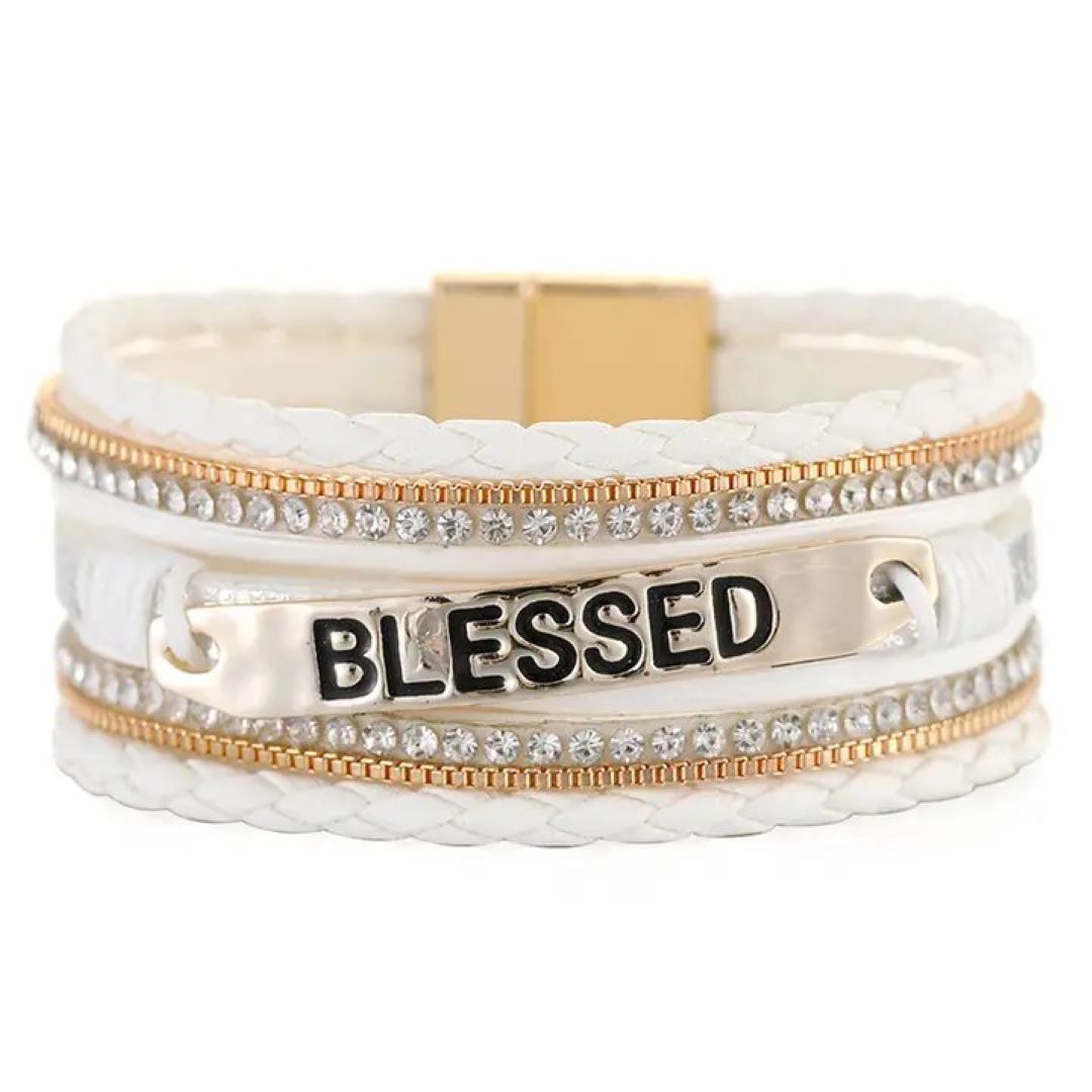 Blessed Multi-Layer Leather Bracelet - Apricot, Black, Brown, and White