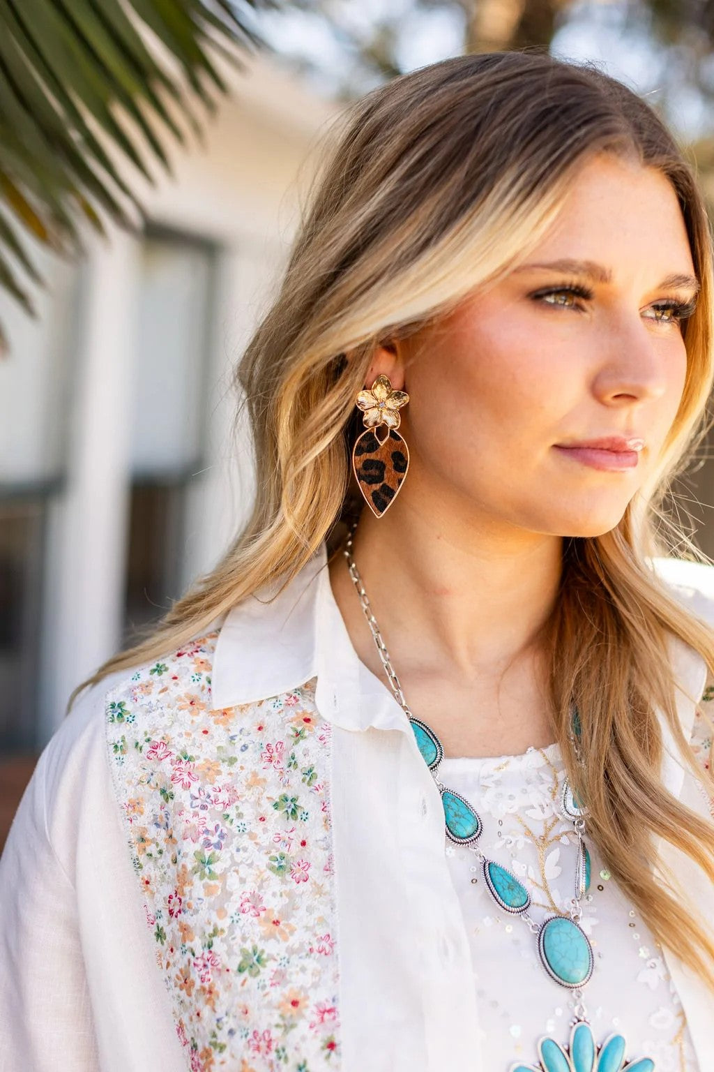 Button-Up Shirt with Embroidered Yoke - White