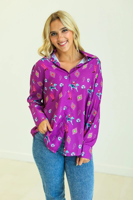 Kathryn Classic Button-Up, Purple Western Elements