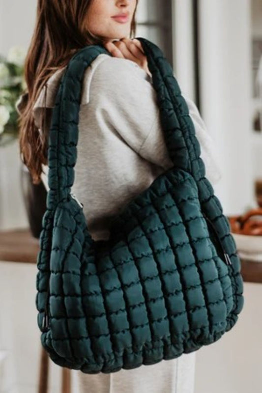 Katydid Oversized Quilted Hobo Tote Bag: Forest Green